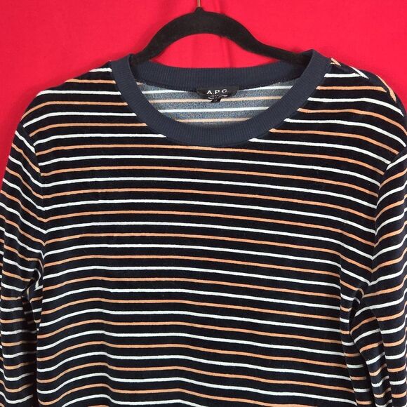 A.P.C.Striped Velour‎ Sweatshirt Navy Blue Mens Size Medium - Picture 3 of 9